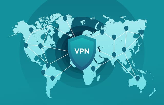 Global map showing a network of VPN servers