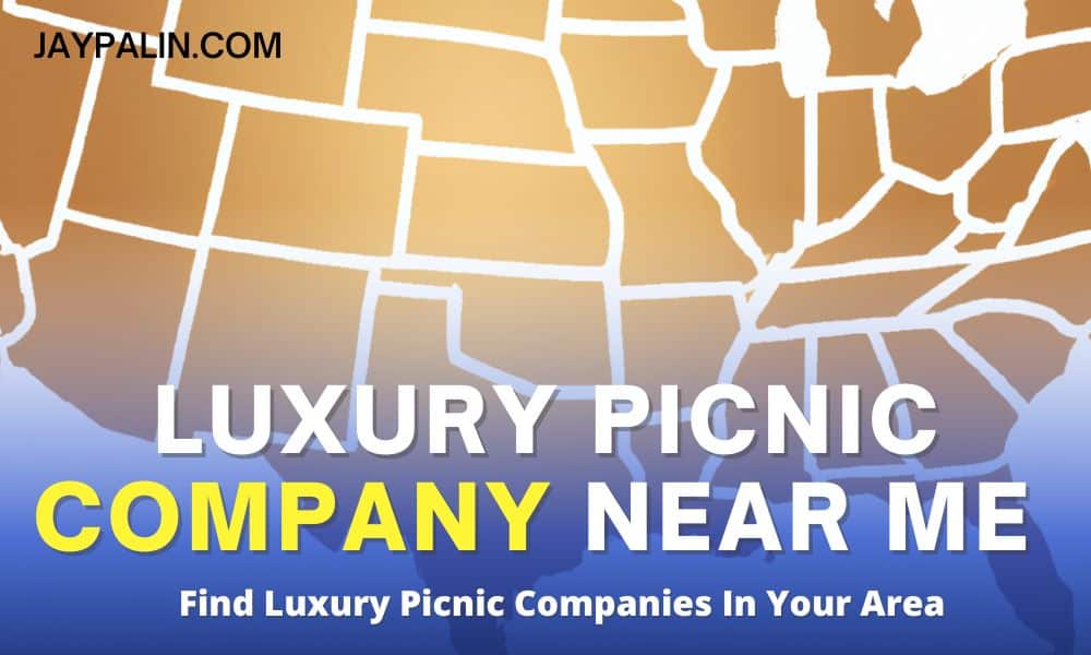 A map of the USA with the text on top "Luxury picnic company near me". 