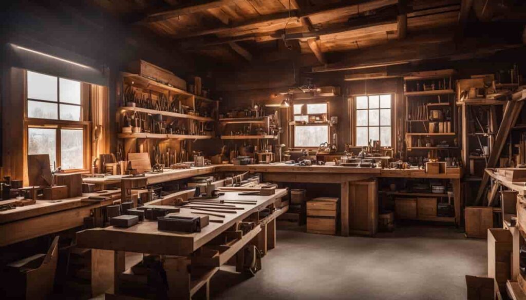 Woodworking studio full of woodworking tools.